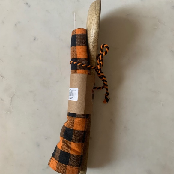 NWT pumpkin wood spoon and orange black check dishcloth‎ gift set - Picture 2 of 4